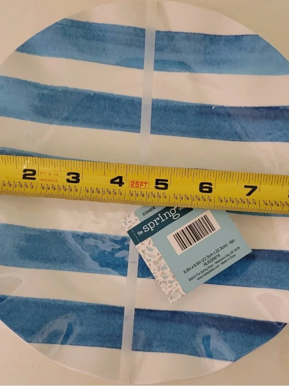 Hobby Lobby Blue Stripes Melamine Salad & Dinner Plates 4 Each Summer Watercolor